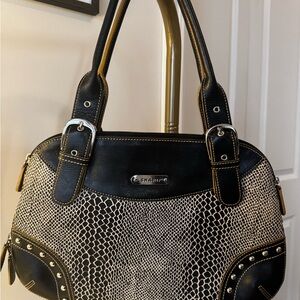 Sharif Black and Cream Snake Print Satchel